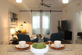 Bonus room off living area with stylish barn doors
