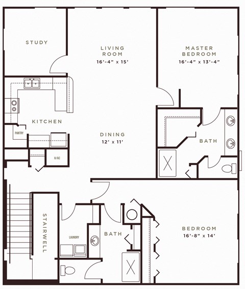 Floor plan for 2 beds, 2 baths, 1820 sqft
