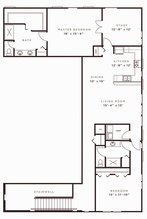 Floor plan for 2 beds, 2 baths, 2005 sqft