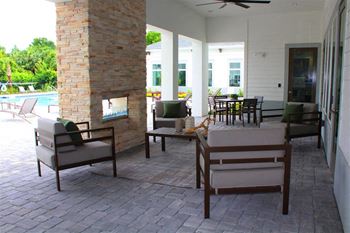 Poolside veranda fireplace
