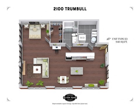 Floor plan for studio, 1 bath, 1110 sqft