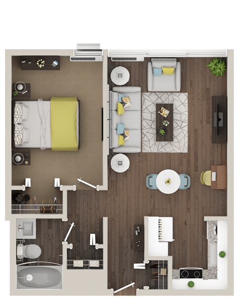 Floor plan for 1 bed, 1 bath, 550 sqft