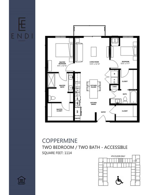 Floor plan for 2 beds, 2 baths, 1144 sqft