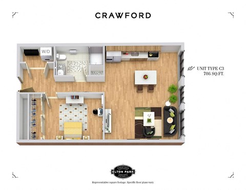 Floor plan for 1 bed, 1 bath, 706 sqft