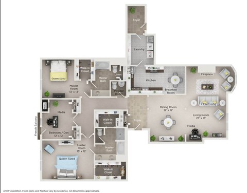 Floor plan for 3 beds, 2.5 baths, 2500 sqft
