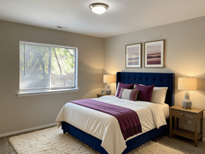 Waterford apartment for rent - A bedroom with a large bed and a window.