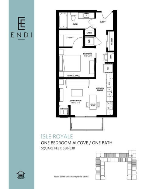 Floor plan for studio, 1 bath, 594 sqft