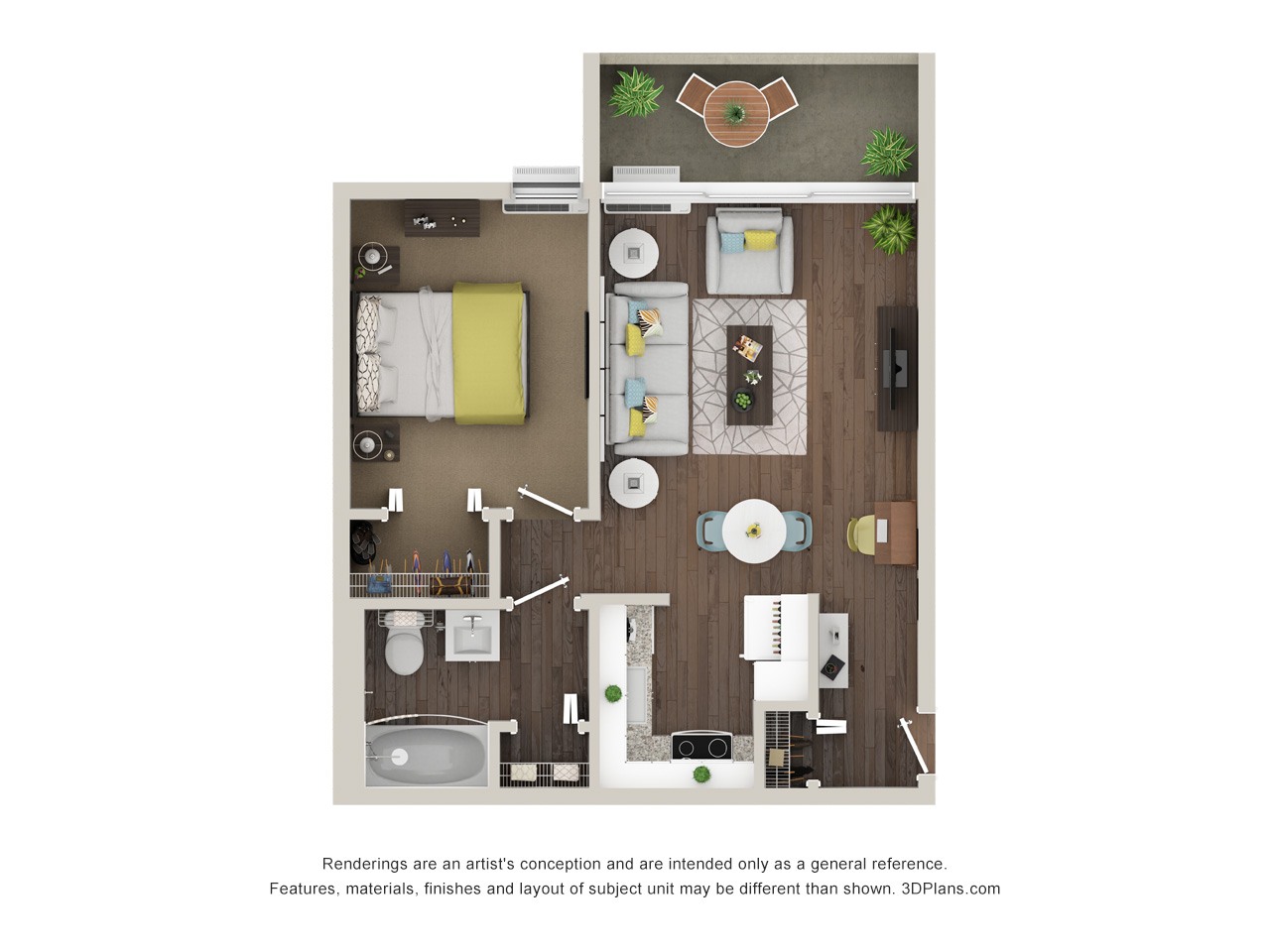 Floor plan for 1 bed, 1 bath, 550 sqft