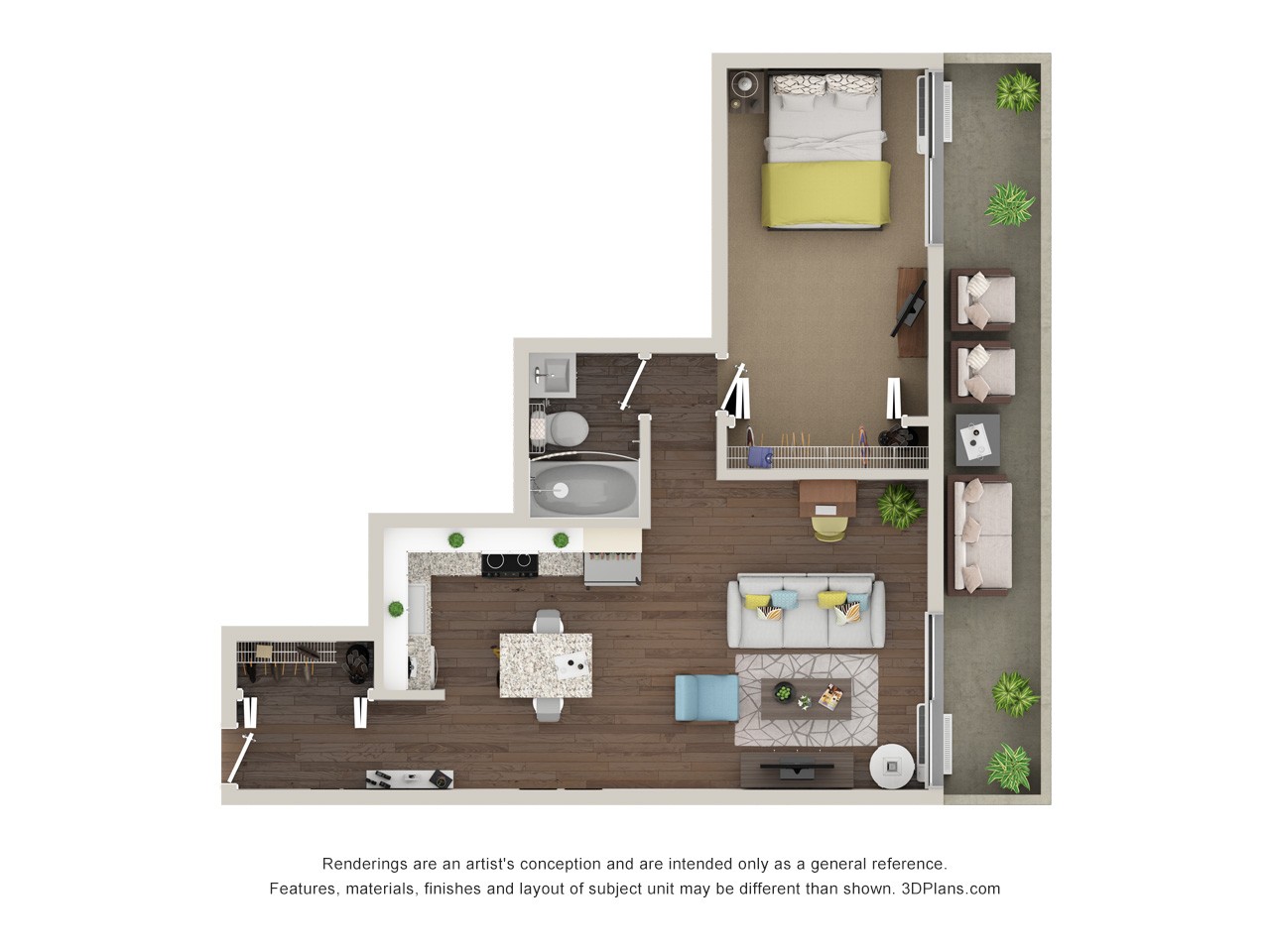 Floor plan for 1 bed, 1 bath, 550 sqft