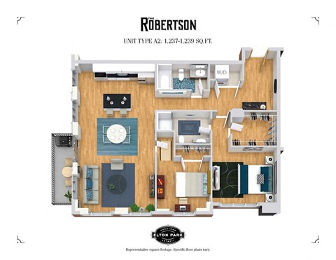 Floor plan for 2 beds, 2 baths, 1214 sqft