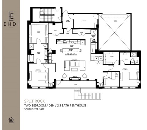 Floor plan for 2 beds, 2.5 baths, 3497 sqft