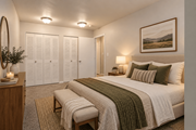 Oak Park apartment for rent - A bedroom with a large bed and a painting on the wall.