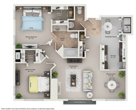 Floor plan for 2 beds, 1.5 baths, 1170 sqft