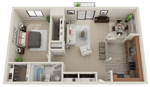 Floor plan for 1 bed, 1 bath, 830 sqft