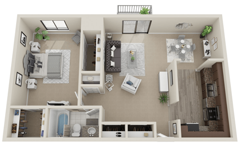 Floor plan for 1 bed, 1 bath, 835 sqft