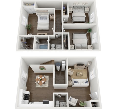 Floor plan for 3 beds, 1.5 baths, 1314 sqft