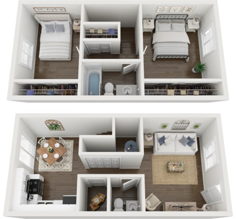 Floor plan for 2 beds, 1.5 baths, 962 sqft