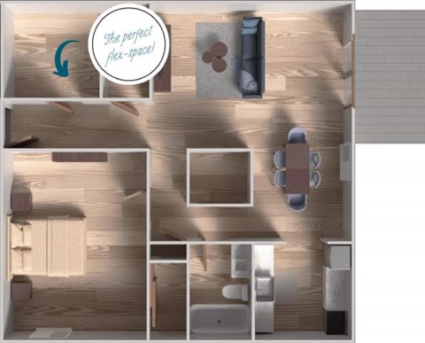 Floor plan for 1 bed, 1 bath, 826 sqft