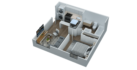 Floor plan for 1 bed, 1 bath, 479 sqft