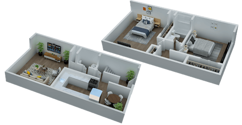 Floor plan for 2 beds, 1.5 baths, 1106 sqft
