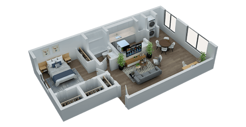Floor plan for 1 bed, 1 bath, 680 sqft