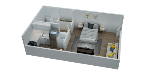 Floor plan for studio, 1 bath, 431 sqft