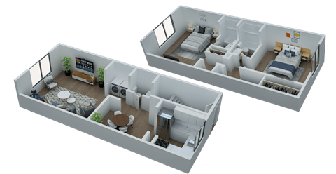 Floor plan for 2 beds, 2.5 baths, 1542 sqft