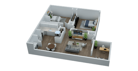 Floor plan for 2 beds, 1 bath, 953 sqft
