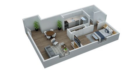 Floor plan for 1 bed, 1 bath, 483 sqft