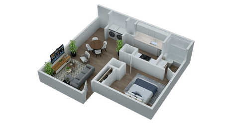 Floor plan for 1 bed, 1 bath, 618 sqft