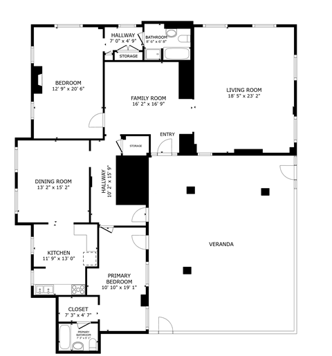 Floor plan for 2 beds, 2 baths, 2500 sqft