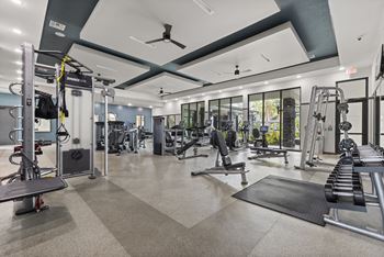 A gym with treadmills and other exercise equipment