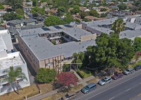 Panorama City apartment for rent - aerial view of building and trees