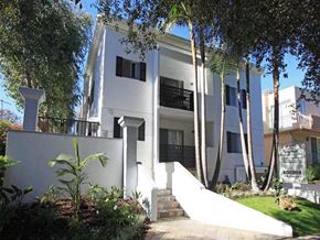 Studio City apartment for rent - front of building with a garden and stairs to the building