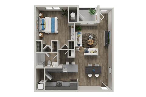 Floor plan for 1 bed, 1 bath, 875 sqft
