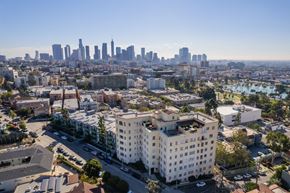 Los Angeles apartment for rent - A cityscape with a clear blue sky above.