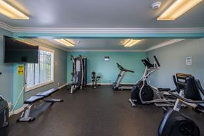 North Hollywood apartment for rent - A gym with a variety of exercise equipment including treadmills, stationary bikes, and weight machines.