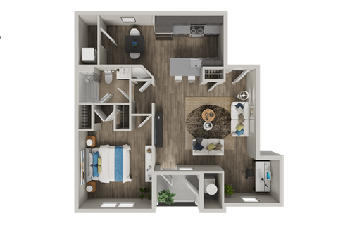 Floor plan for 1 bed, 1 bath, 857 sqft