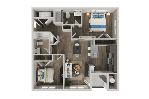 Floor plan for 2 beds, 2 baths, 952 sqft