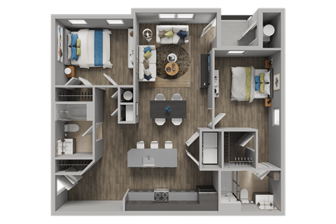 Floor plan for 2 beds, 2 baths, 1103 sqft