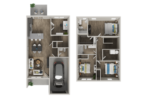 Floor plan for 3 beds, 2.5 baths, 1732 sqft
