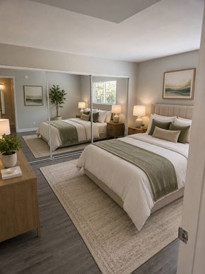 Van Nuys apartment for rent - A bedroom with two beds and a nightstand.