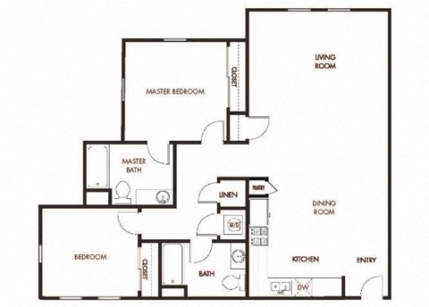 Floor plan for 2 beds, 2 baths, 1126 sqft