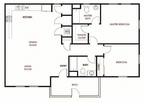 Floor plan for 2 beds, 2 baths, 1218 sqft