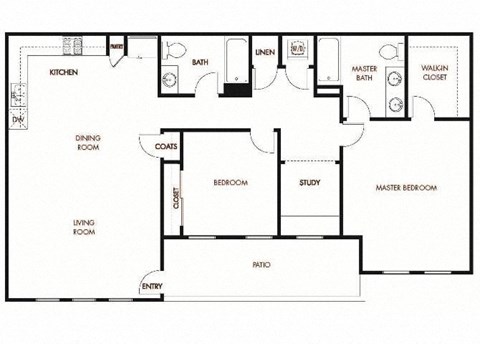 Floor plan for 2 beds, 2 baths, 1318 sqft