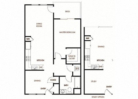 Floor plan for 1 bed, 1 bath, 846 sqft