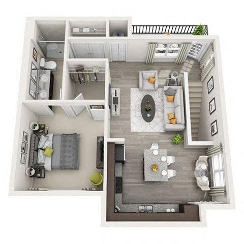Floor plan for 1 bed, 1 bath, 825 sqft