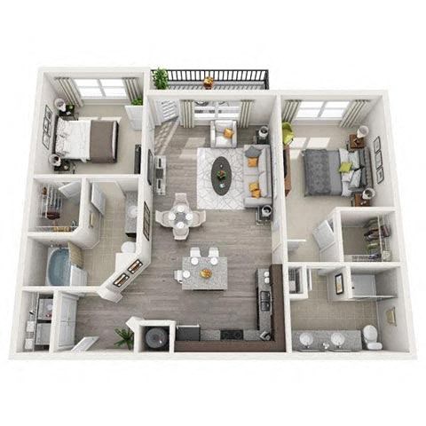 Floor plan for 2 beds, 2 baths, 1080 sqft