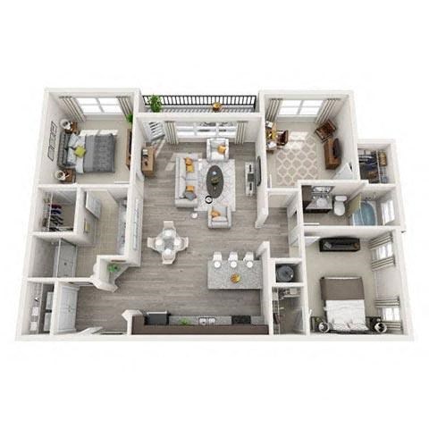 Floor plan for 3 beds, 2 baths, 1271 sqft