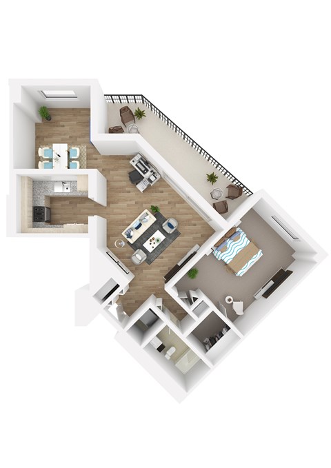 Floor plan for 1 bed, 1 bath, 945 sqft